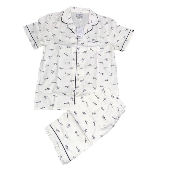 Petite Plume Kids Airplane Print Pajama Set Short Sleeve Button-Up 50% Cotton & - Picture 10 of 13